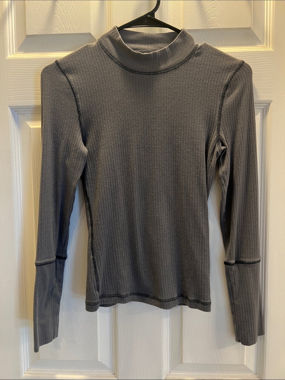 Free People Classic Ribbed Mock Neck Long-Sleeve Top - Gray
